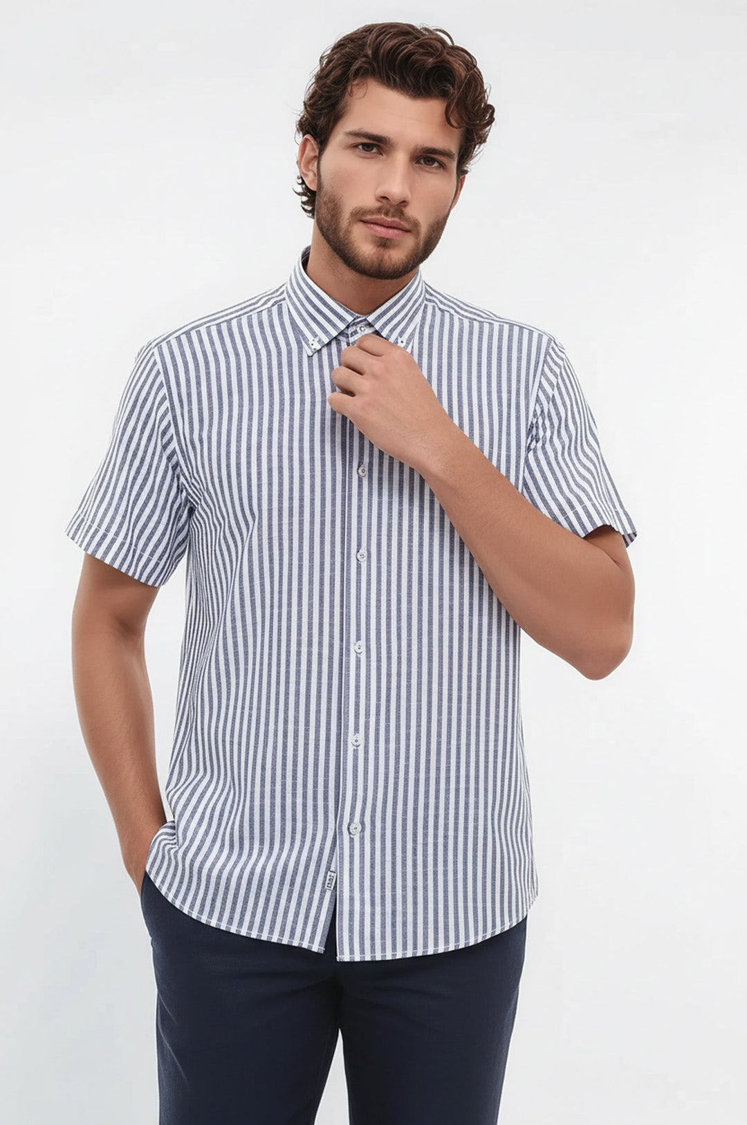 Regular Striped Short Sleeve White Shirt-Wessi