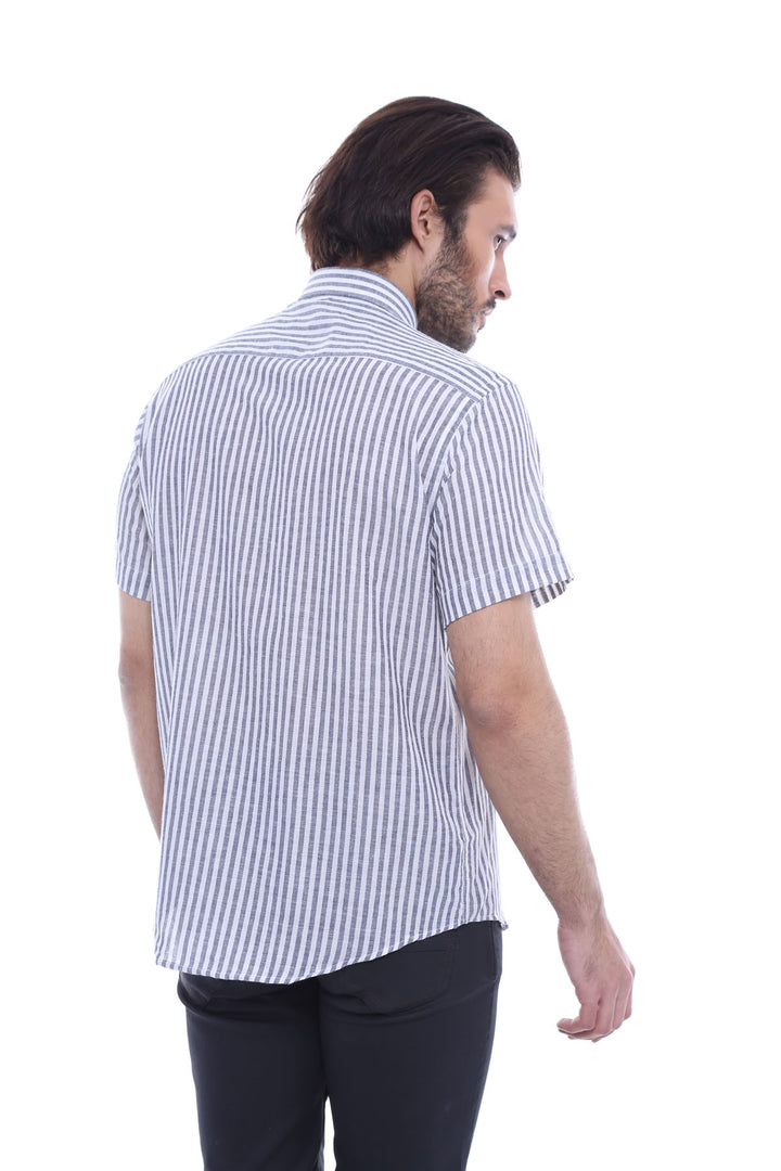 Regular Striped Short Sleeve White Shirt-Wessi