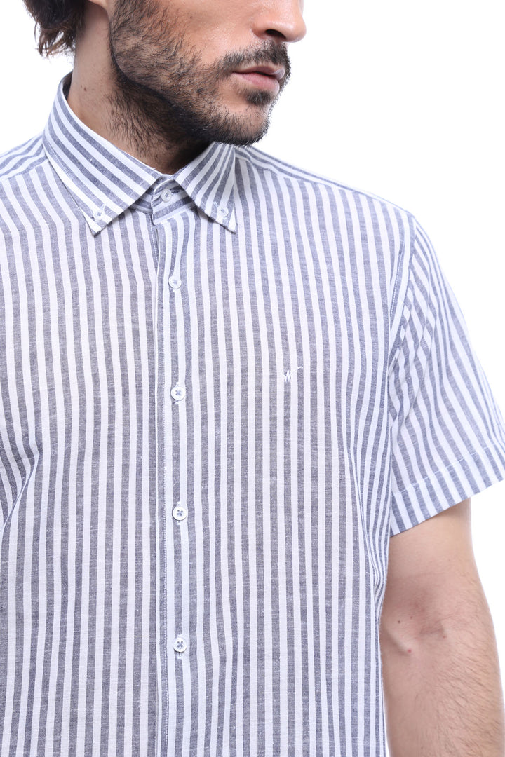 Regular Striped Short Sleeve White Shirt-Wessi