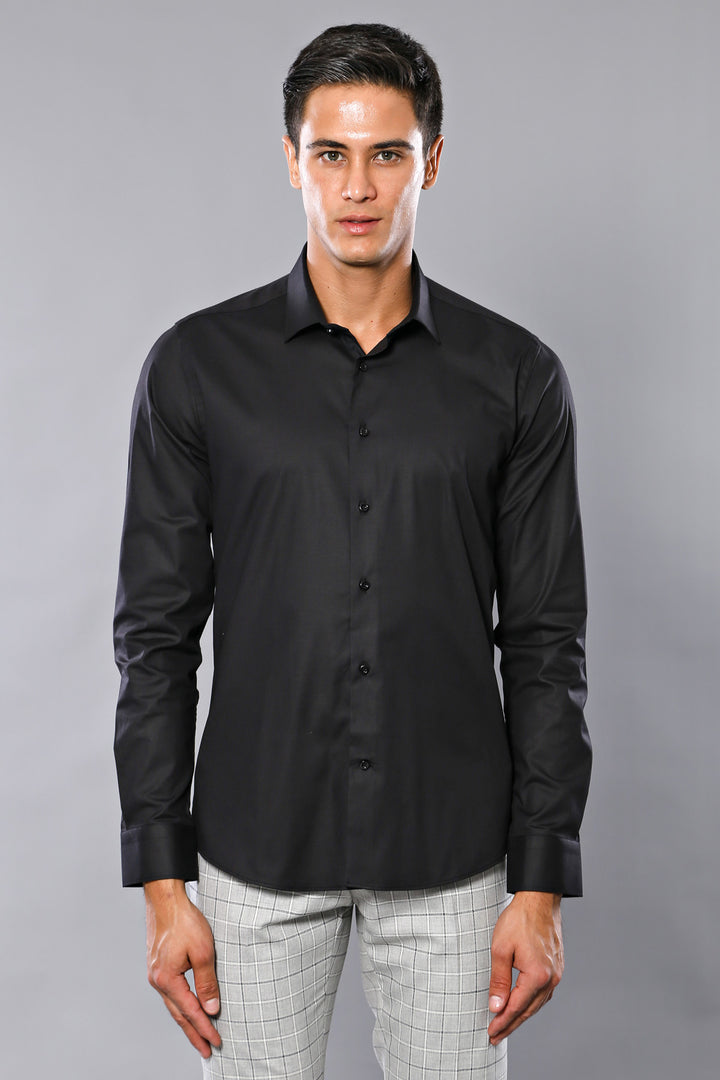 Plain Slim Fit Black Men Shirt - Wessi