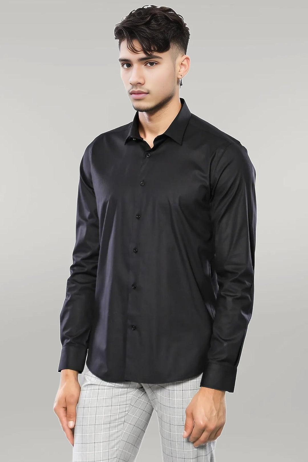 Plain Slim Fit Black Men Shirt - Wessi