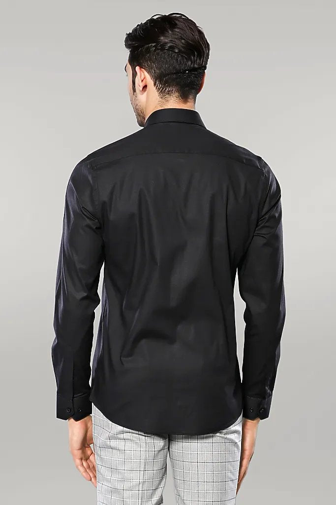 Plain Slim Fit Black Men Shirt - Wessi