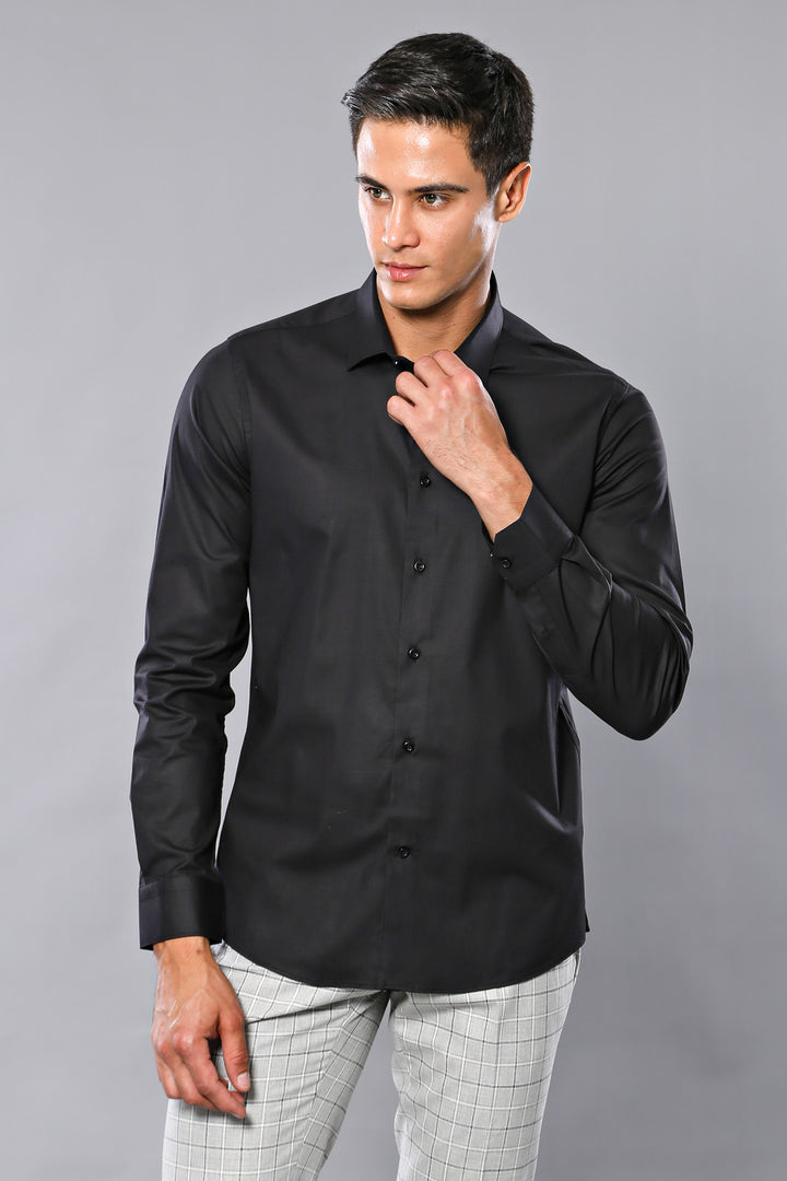 Plain Slim Fit Black Men Shirt - Wessi