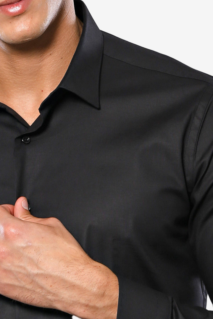 Camisa negra lisa y ajustada para hombre - Wessi