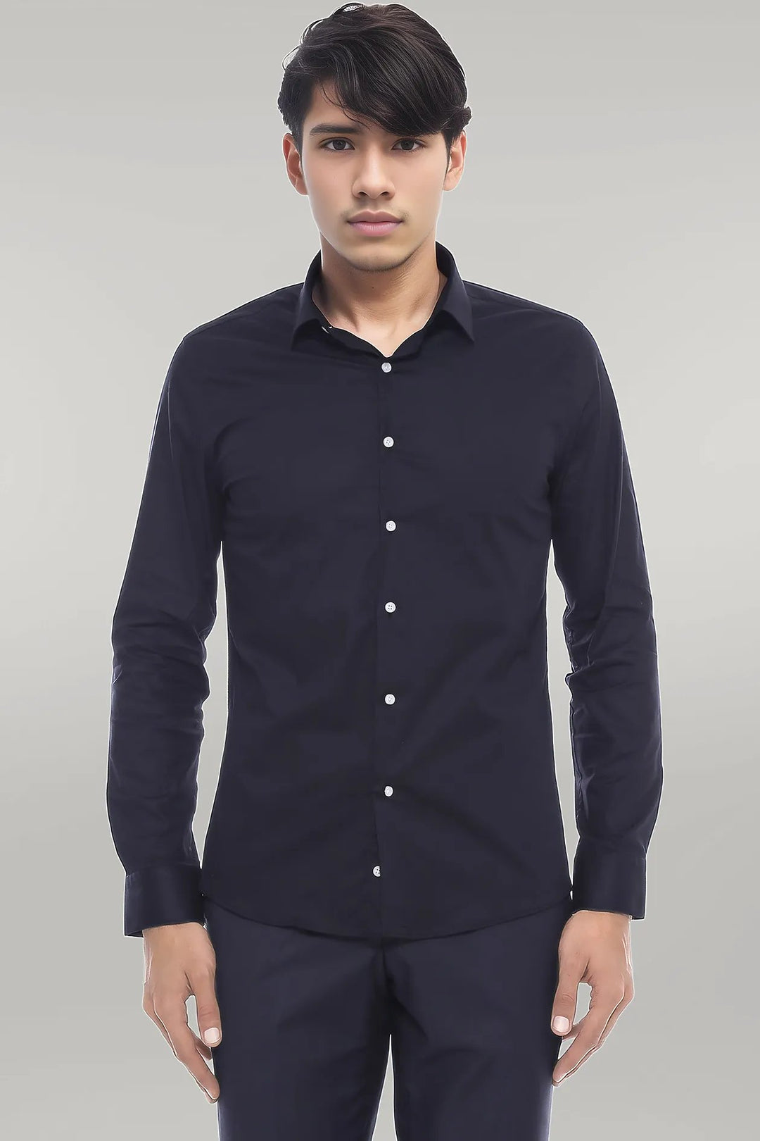 Plain Long Sleeves Regular Fit Black Men Shirt - Wessi