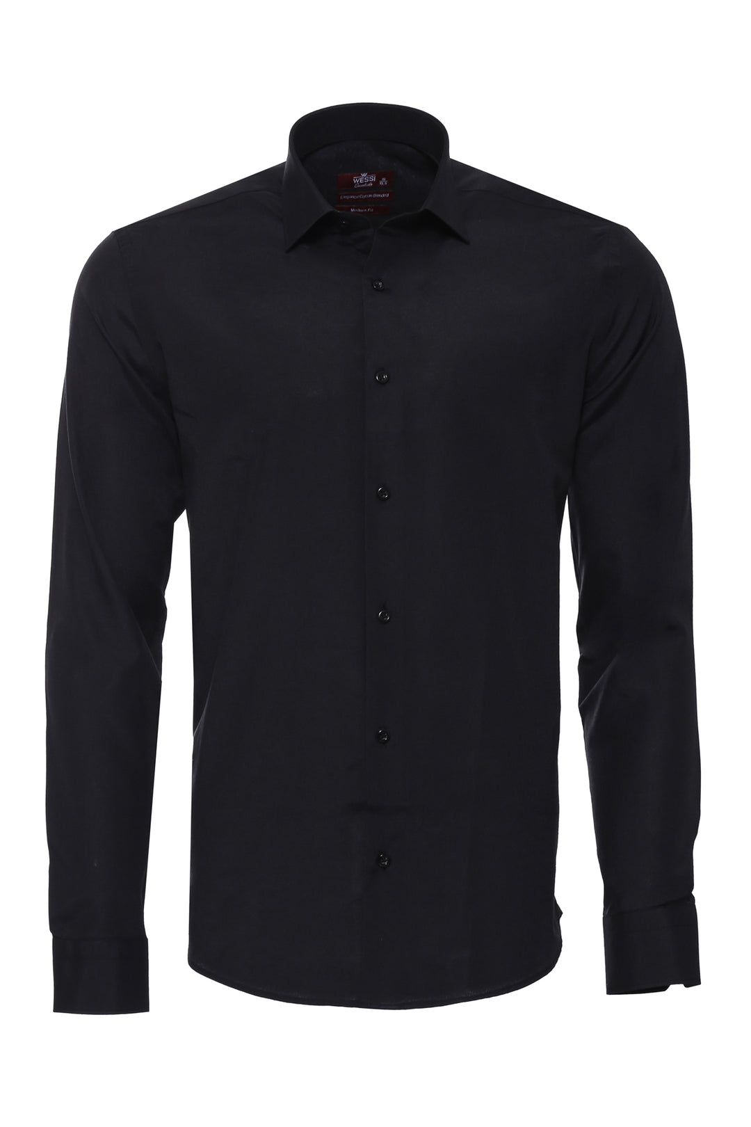 Plain Long Sleeves Regular Fit Black Men Shirt - Wessi