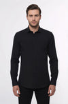 Camisa Hombre Lisa Manga Larga Regular Fit Negra - Wessi