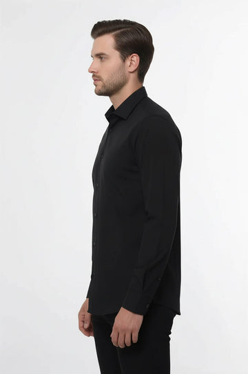 Camicia da uomo nera vestibilità regolare a maniche lunghe tinta unita - Wessi