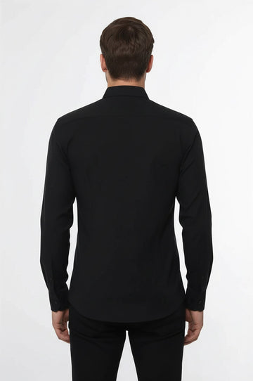 Camicia da uomo nera vestibilità regolare a maniche lunghe tinta unita - Wessi