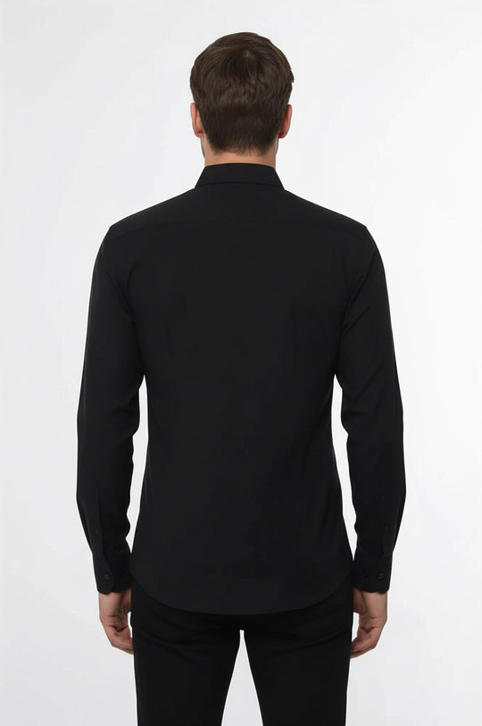 Camicia da uomo nera vestibilità regolare a maniche lunghe tinta unita - Wessi