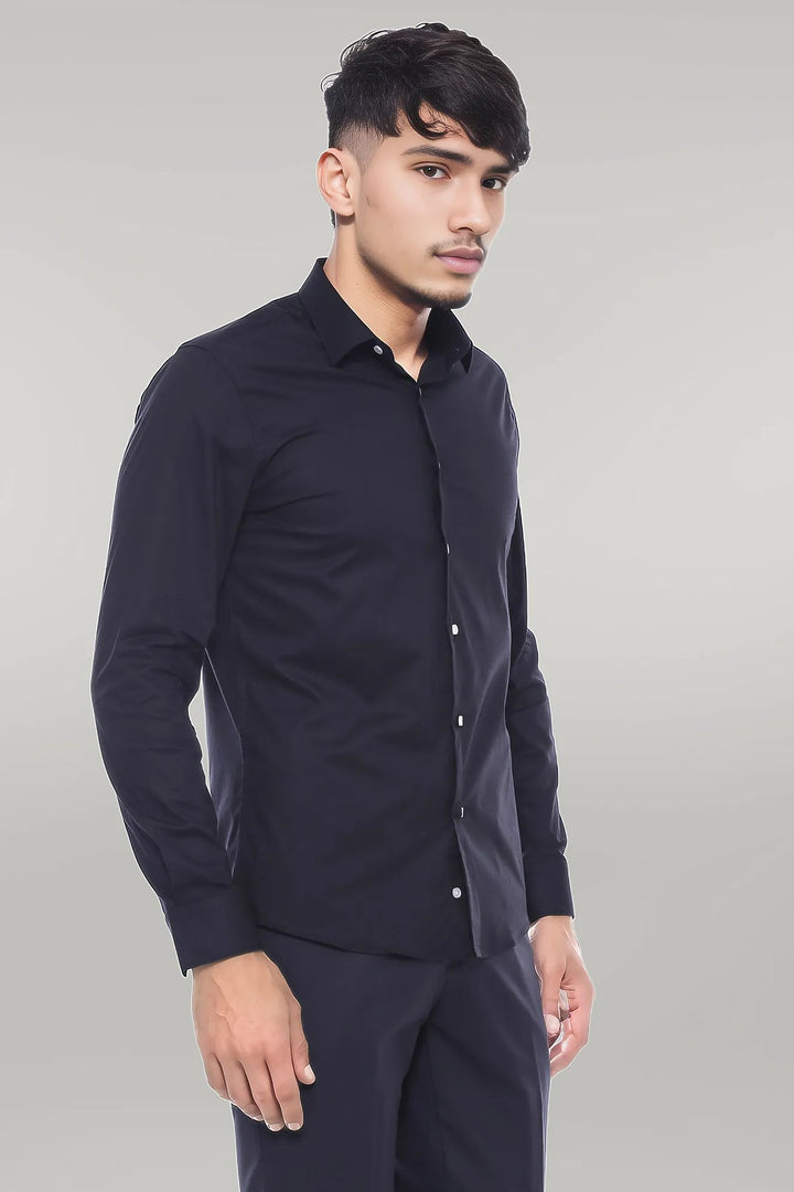 Plain Long Sleeves Regular Fit Black Men Shirt - Wessi