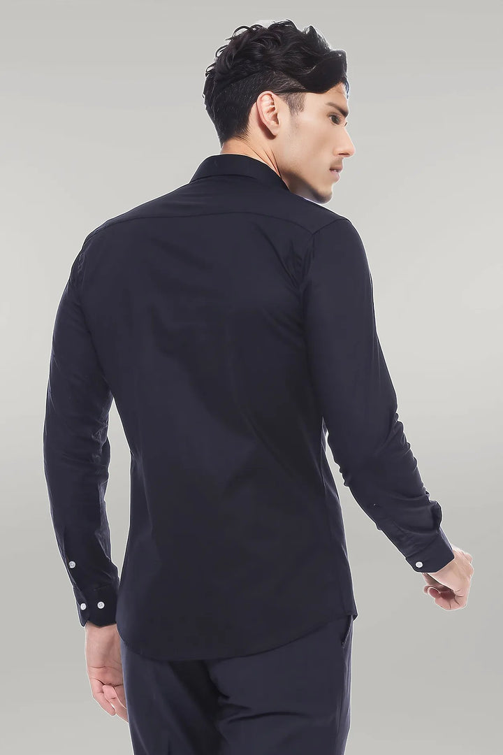 Plain Long Sleeves Regular Fit Black Men Shirt - Wessi