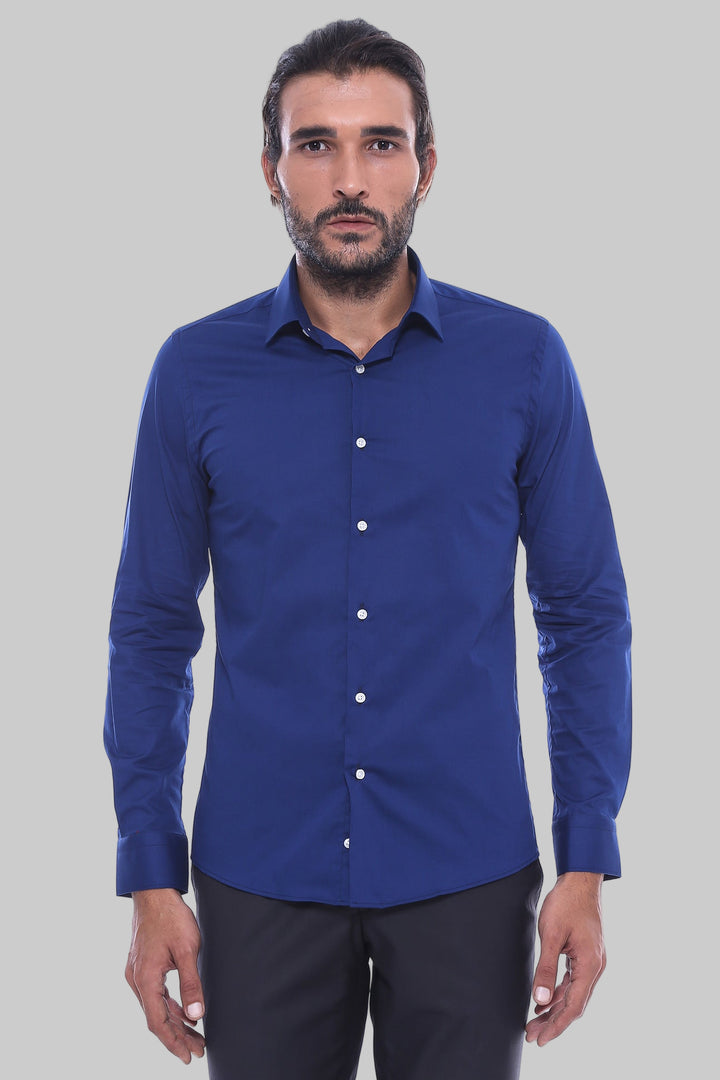 Camisa azul índigo de corte entallado para hombre | wess