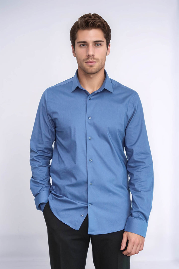 Camicia da uomo blu navy slim fit a maniche lunghe - Wessi