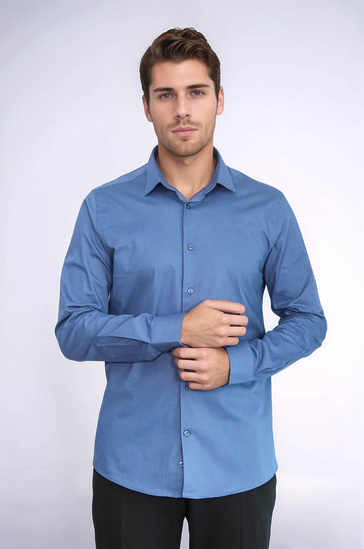 Camicia da uomo blu navy slim fit a maniche lunghe - Wessi