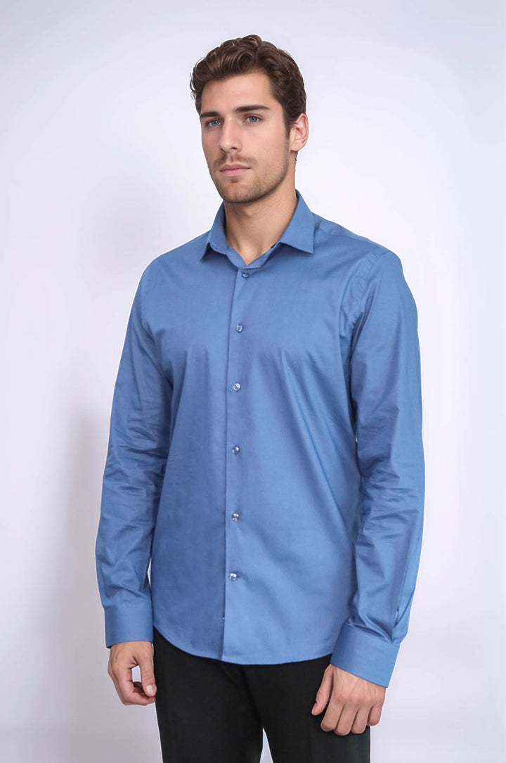 Camicia da uomo blu navy slim fit a maniche lunghe - Wessi