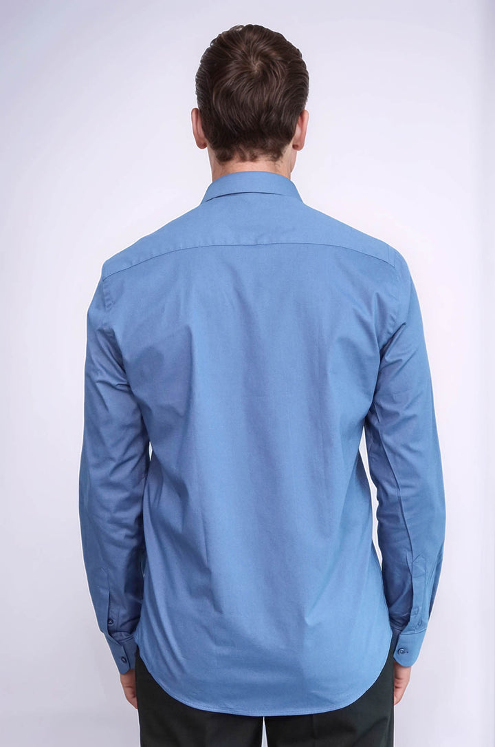 Camicia da uomo blu navy slim fit a maniche lunghe - Wessi