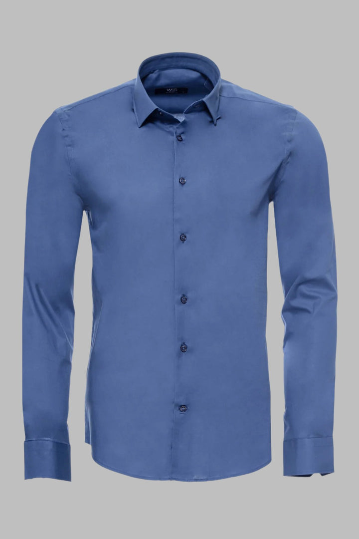 Long Sleeve Slim-Fit Navy Blue Men Shirt - Wessi