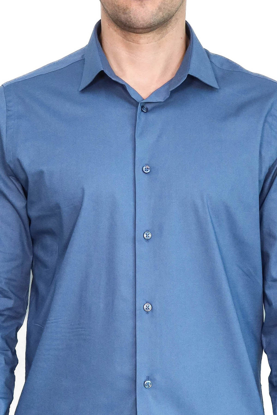قميص رجالي أزرق داكن بأكمام طويلة وقصة ضيقة - ويسي