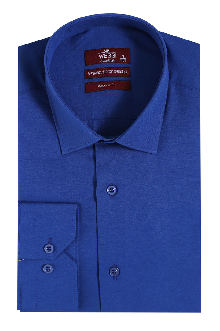 Plain Long Sleeves Indigo Blue Men Shirt - Wessi