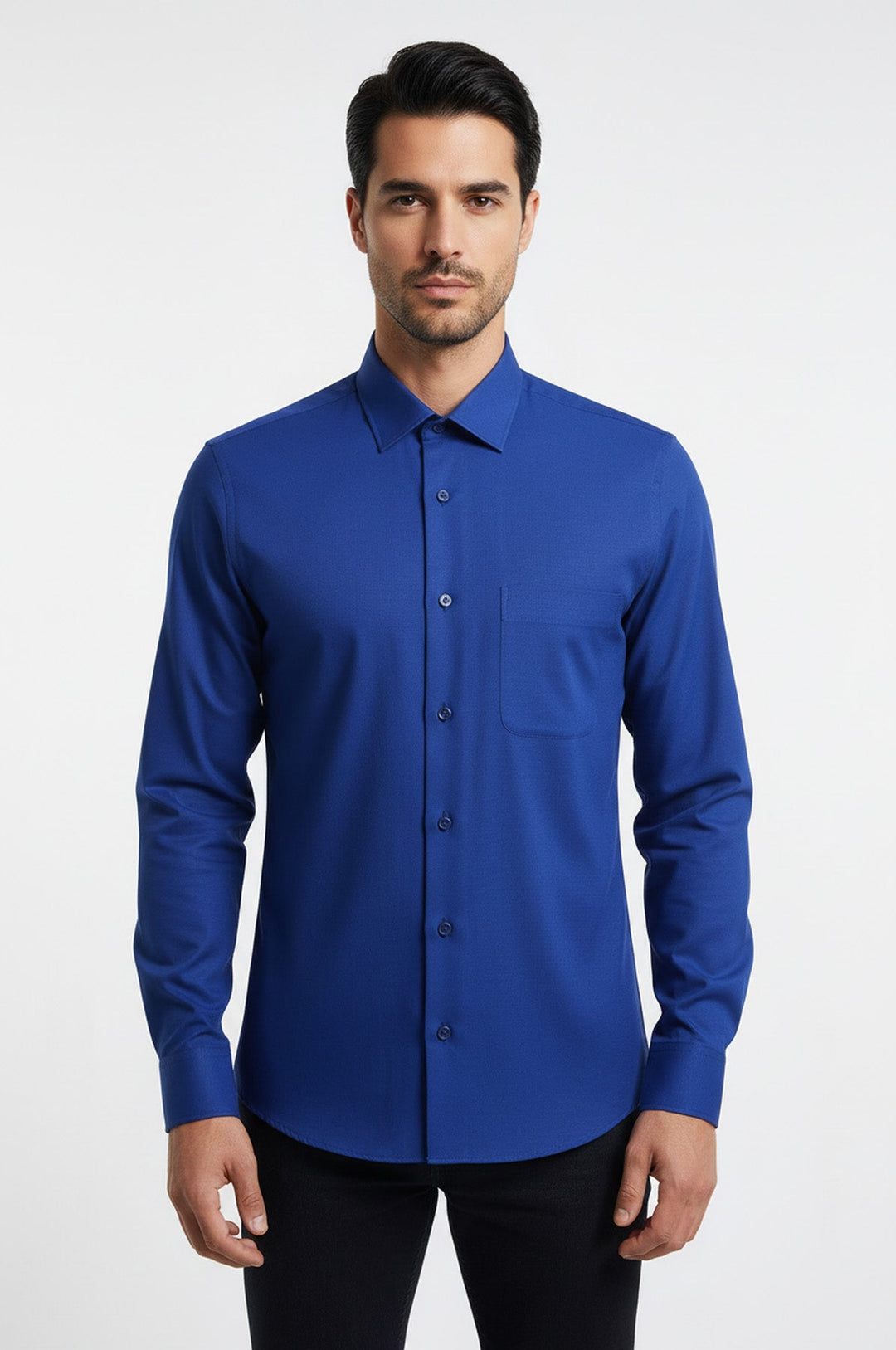 Camisa Hombre Lisa Manga Larga Azul Indigo - Wessi