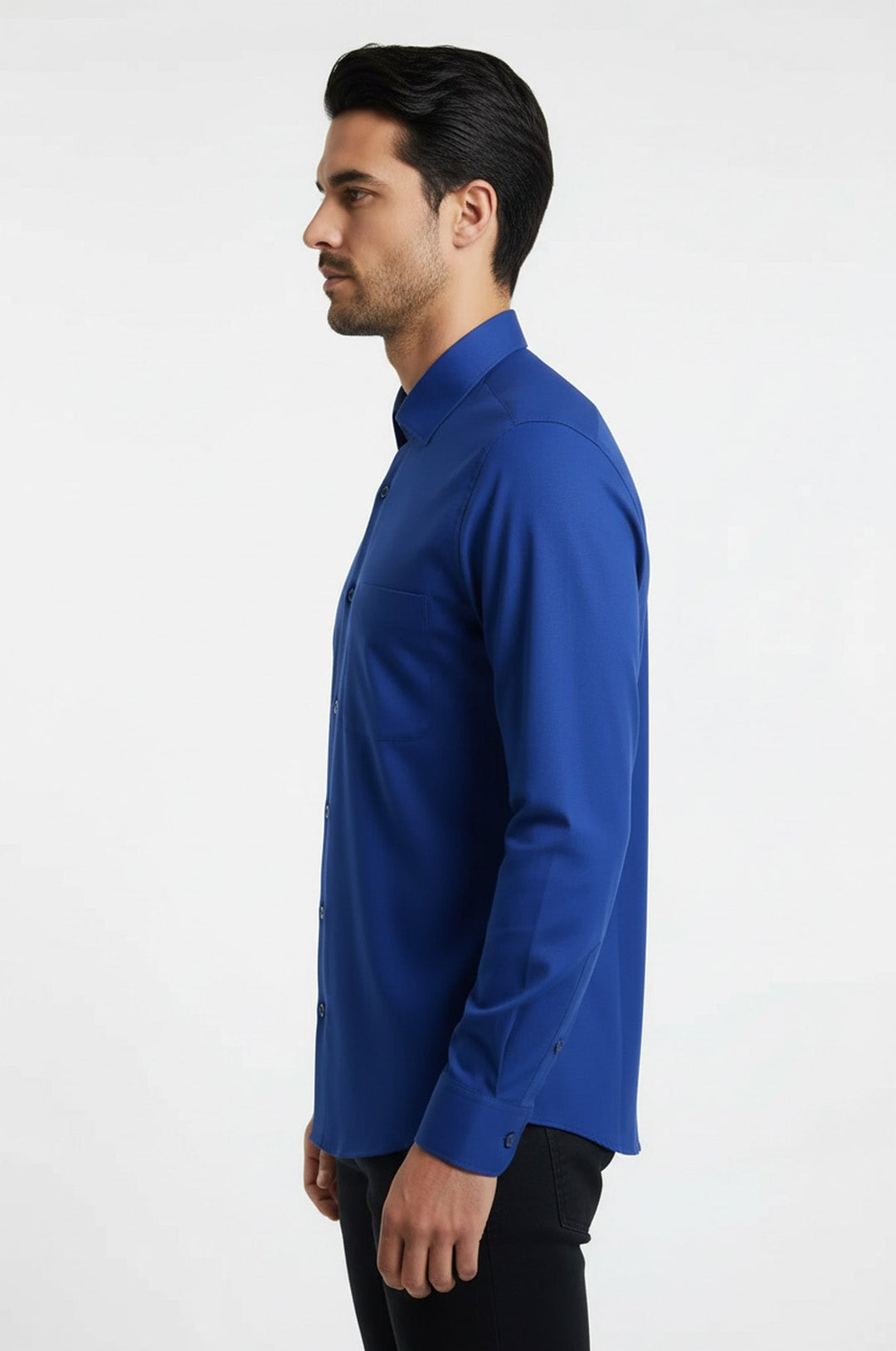 Camisa Hombre Lisa Manga Larga Azul Indigo - Wessi