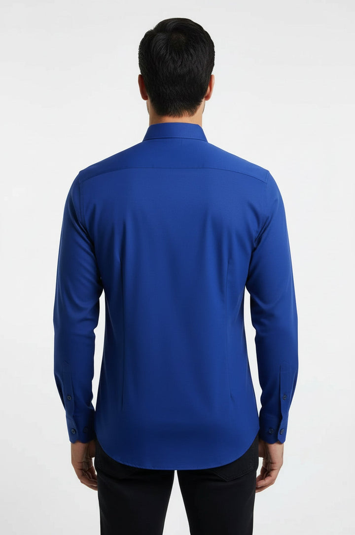 Camisa Hombre Lisa Manga Larga Azul Indigo - Wessi