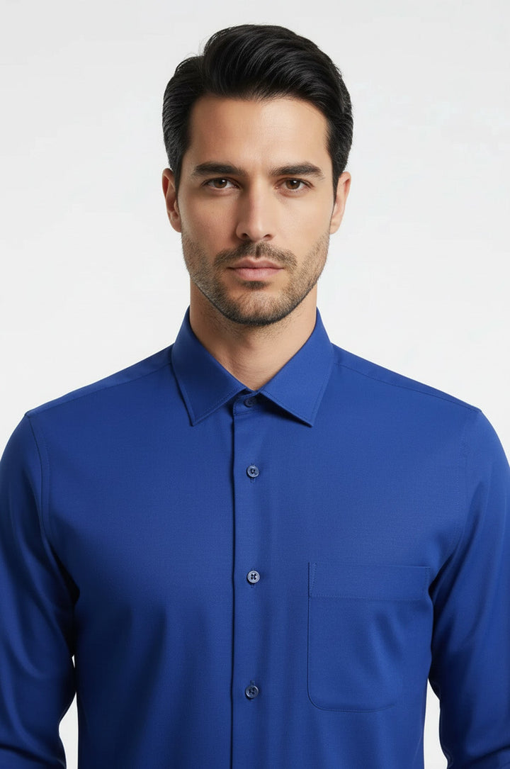 Camisa Hombre Lisa Manga Larga Azul Indigo - Wessi