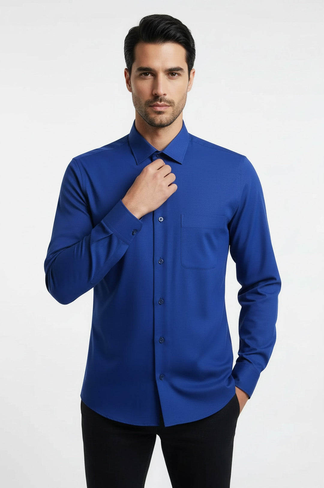 Camisa Hombre Lisa Manga Larga Azul Indigo - Wessi