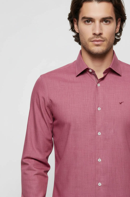 Camisa Hombre Slim Fit Burdeos Manga Larga - Wessi