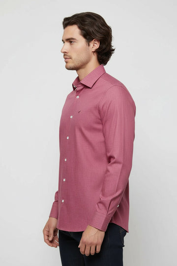 Camisa Hombre Slim Fit Burdeos Manga Larga - Wessi