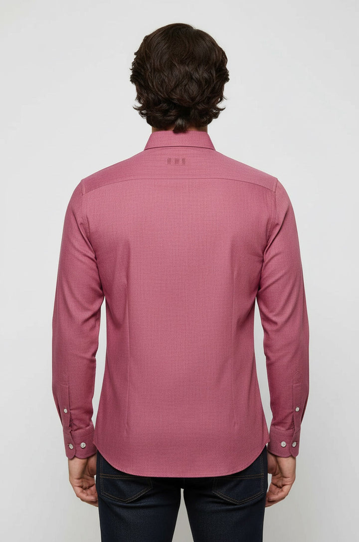 Slim Fit Burgundy Long Sleeve Men's Shirt - Wessi