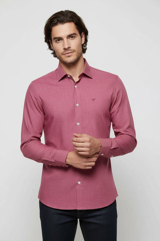 Camisa Hombre Slim Fit Burdeos Manga Larga - Wessi
