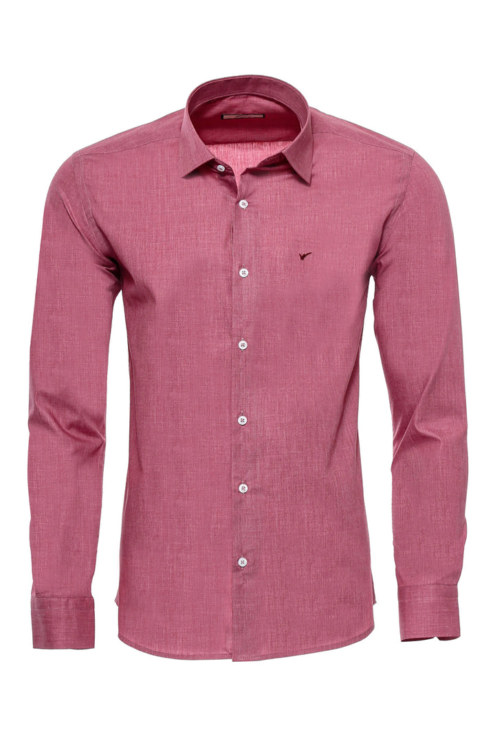 Camicia da uomo a maniche lunghe bordeaux vestibilità slim - Wessi