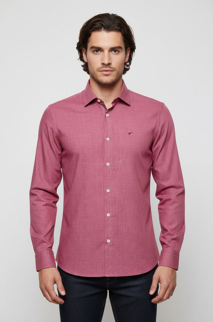 Slim Fit Burgundy Long Sleeve Men's Shirt - Wessi