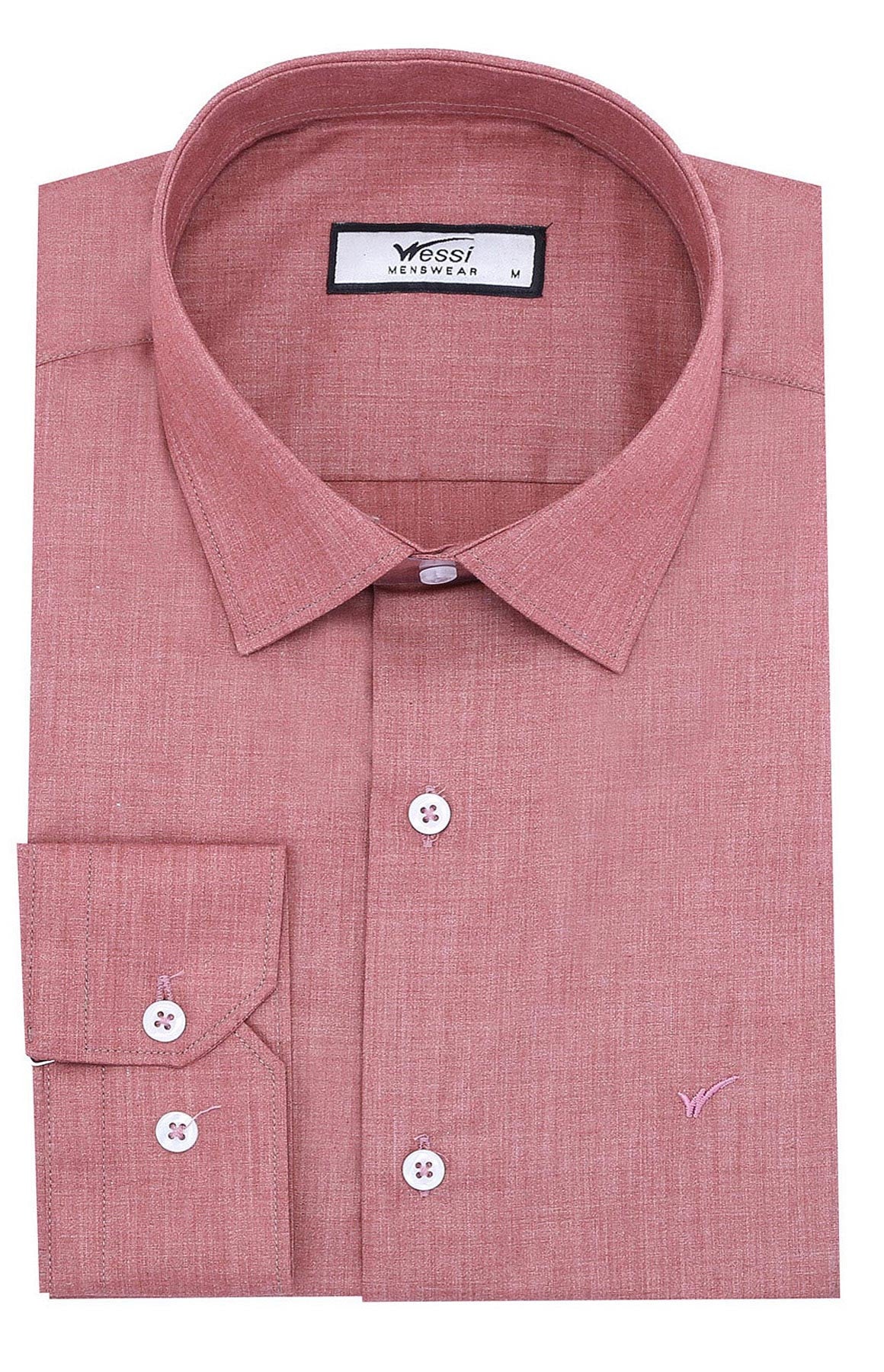 Plain Slim Fit Long Sleeves Salmon Color Men Shirt Wessi