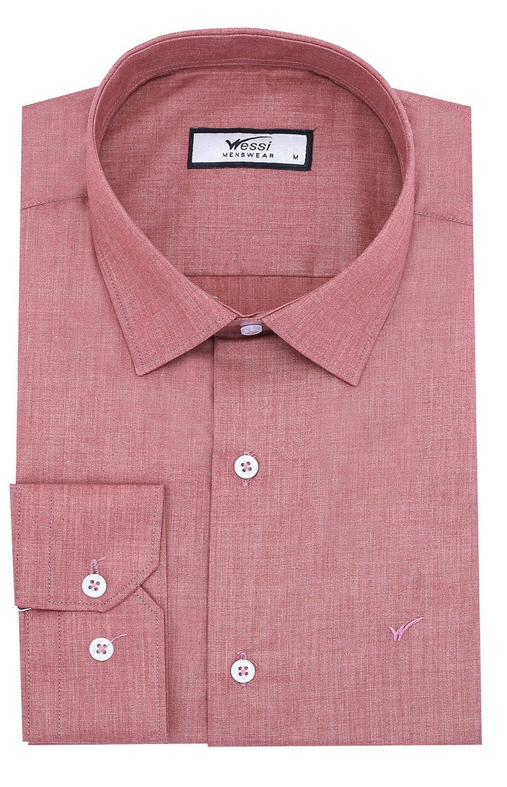 Plain Slim Fit Long Sleeves Salmon Color Men Shirt - Wessi