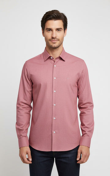 Camicia da uomo color salmone a maniche lunghe, vestibilità slim, tinta unita - Wessi