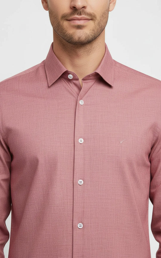 Camicia da uomo color salmone a maniche lunghe, vestibilità slim, tinta unita - Wessi