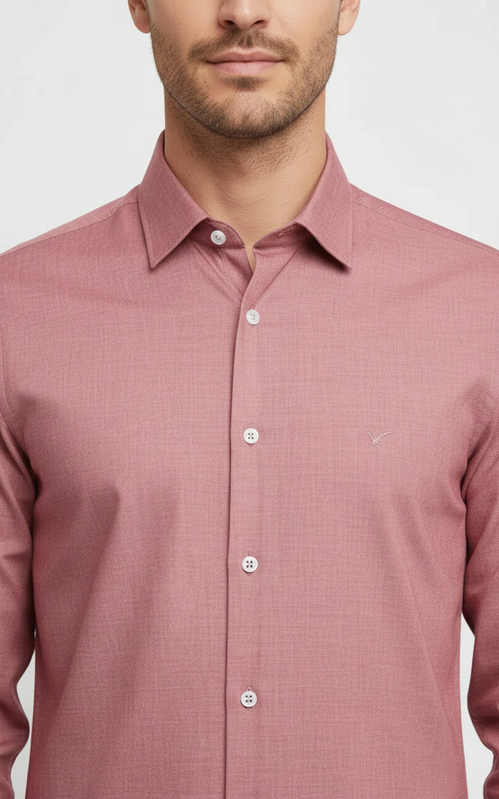 Camicia da uomo color salmone a maniche lunghe, vestibilità slim, tinta unita - Wessi