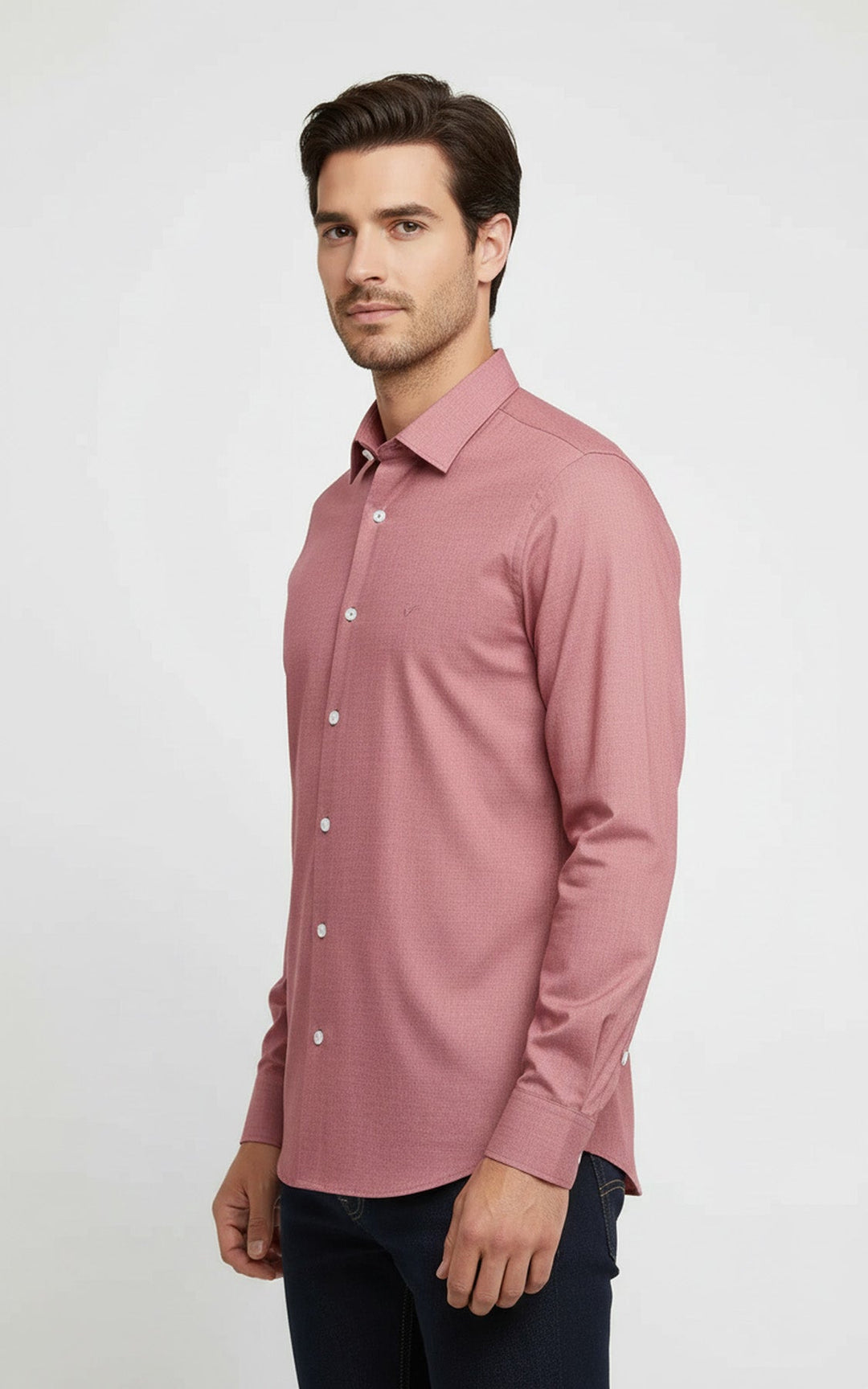 Camicia da uomo color salmone a maniche lunghe, vestibilità slim, tinta unita - Wessi