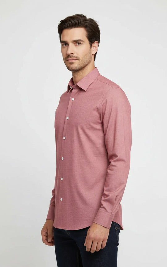Camicia da uomo color salmone a maniche lunghe, vestibilità slim, tinta unita - Wessi