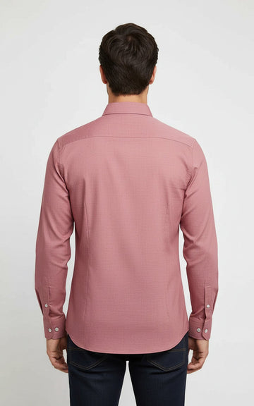 Camicia da uomo color salmone a maniche lunghe, vestibilità slim, tinta unita - Wessi