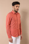 Camisa Hombre Lisa Slim Fit Manga Larga Color Salmón - Wessi