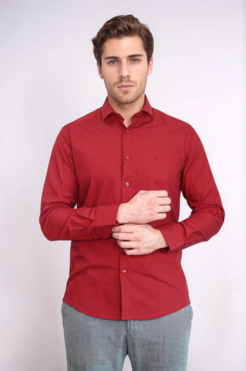 قميص رجالي أحمر داكن بقصة ضيقة - ويسي