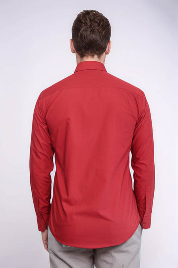 قميص رجالي أحمر داكن بقصة ضيقة - ويسي