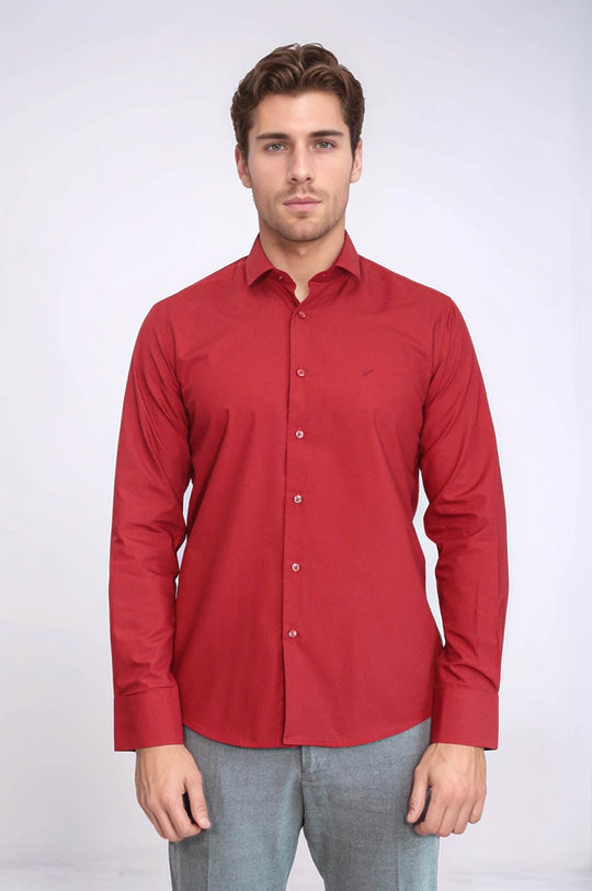 Plain Slim Fit Claret Red Men Shirt - Wessi – Wessi