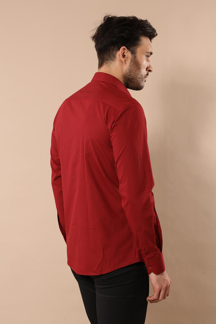 Plain Slim Fit Claret Red Men Shirt - Wessi