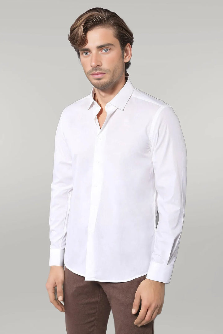 Poly Cotton Slim Fit Cream Shirt - Wessi