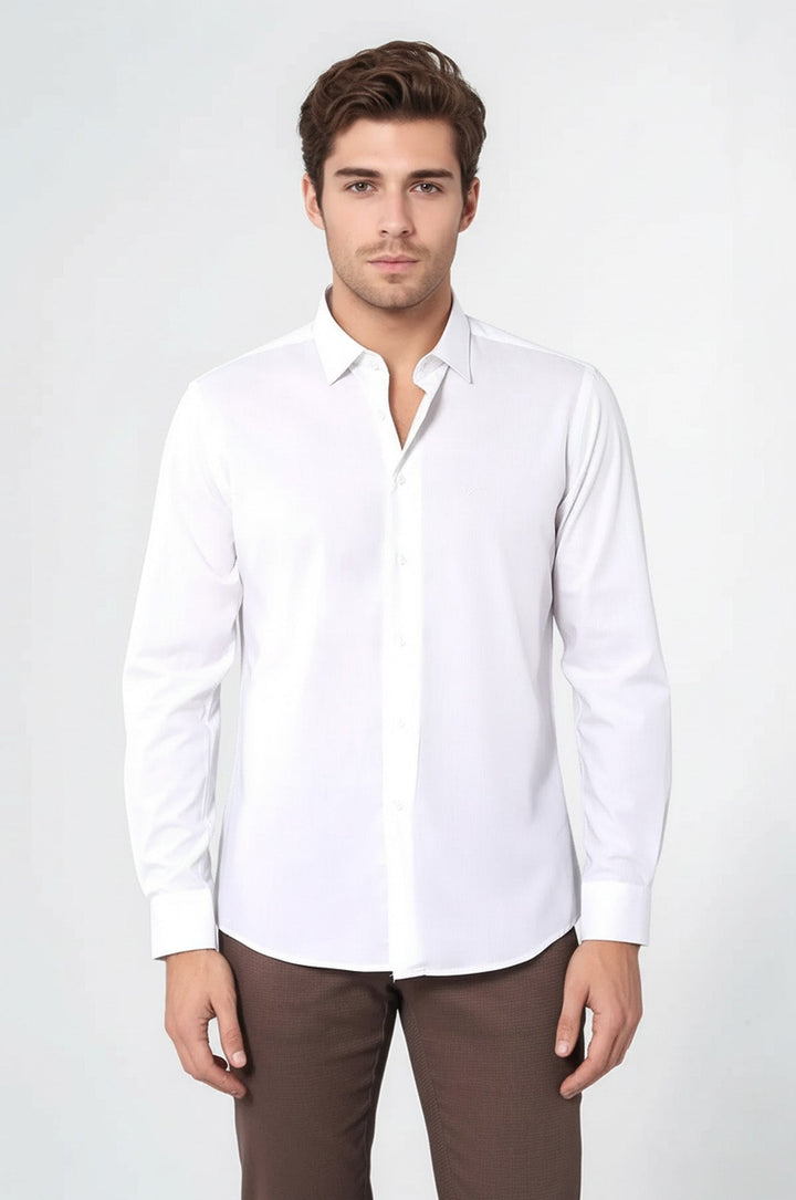 Camisa Slim Fit Crema De Polialgodón - Wessi